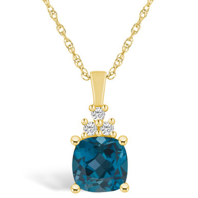 London Blue Topaz (2-3/4 Ct. T.W.) and Diamond (1/10 Ct. T.W.) Pendant Necklace in 14K Yellow Gold