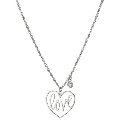 Cubic Zirconia Love Heart Pendant Necklace in Sterling Silver, 16" + 2" extender, Created for Macy's