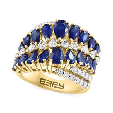 EFFY® Sapphire (5-1/8 ct. t.w.) & Diamond (1 ct. t.w.) Diagonal Cluster Ring in 14k Gold