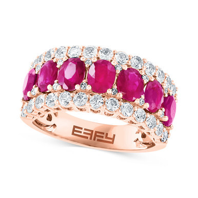 EFFY® Ruby (3 ct. t.w.) & White Sapphire (1 ct. t.w.) Triple Row Ring in 14k Rose Gold
