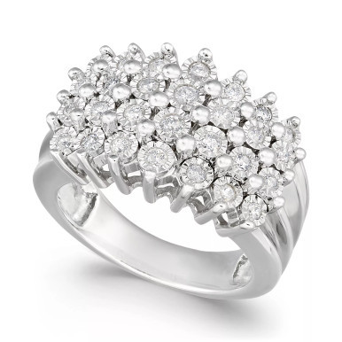 Diamond Multi-Row Ring (1/2 ct. t.w.) in Sterling Silver or 14K Gold Over Sterling Silver