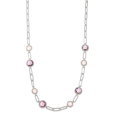 Amethyst (6 ct. t.w.) & Rose Quartz (3 ct. t.w.) Paperclip Link Collar Necklace, 18" + 2" extender