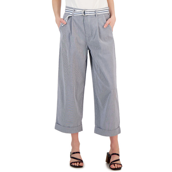 Women's Striped Pleated Wide-Leg Pants