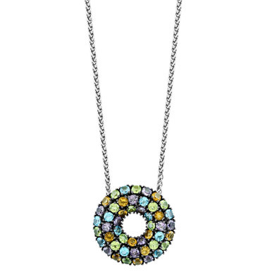 EFFY® Multi-Gemstone Circle Cluster 18" Pendant Necklace (14 ct. t.w.) in Sterling Silver