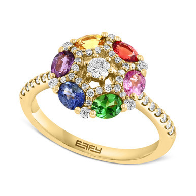 EFFY® Multi-Sapphire (1-3/8 ct. t.w.) & Diamond (3/8 ct. t.w.) Cluster Ring in 14k Gold