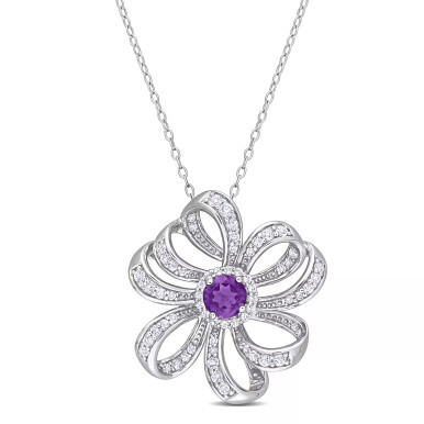 Gemstone Flower Necklace in Sterling Silver