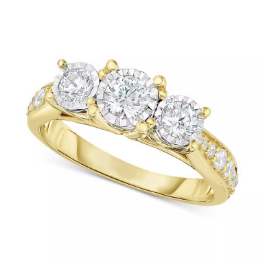 Diamond Three-Stone Ring (1 ct. t.w.) in 14k White, Yellow or Rose Gold