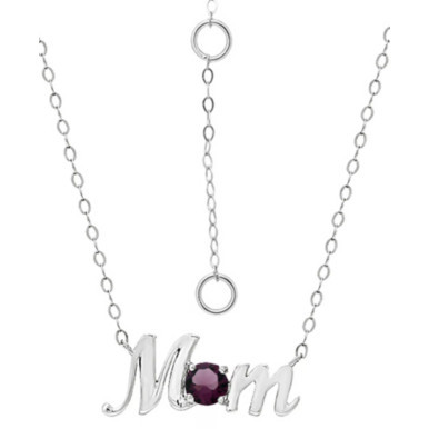 Crystal Birth Month "Mom" Pendant Necklace  in Sterling Silver, 16" + 2" extender, Created for Macy's