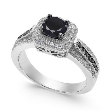 Diamond Halo Ring (1 ct. t.w.) in Sterling Silver