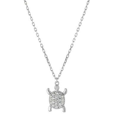 Cubic Zirconia Turtle Pendant Necklace in Sterling Silver, 16" + 2" extender, Created for Macy's