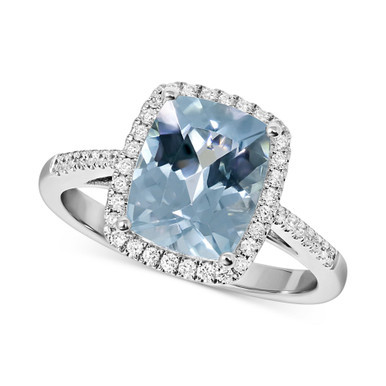 Aquamarine (2-1/2 ct. t.w.) & Diamond (1/5 ct. t.w.) Halo Ring in 14k White Gold