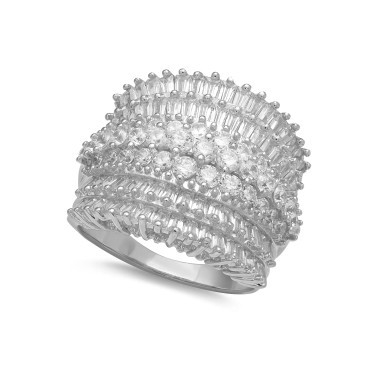 Cubic Zirconia Multi Row Princess, Baguette & Pave Band (4-1/5 ct. t.w.) in Sterling Silver or 18k Gold over Silver