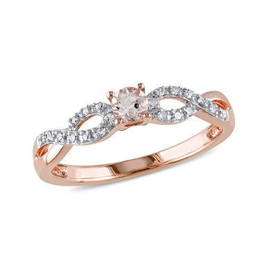 Morganite (1/6 ct. t.w.) and Diamond (1/10 ct. t.w.) Rose Gold Plated Silver, Infinity Ring