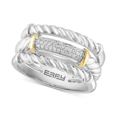 EFFY® Diamond Pavé Triple Row Stack Look Statement Ring (1/10 ct. t.w.) in Sterling Silver & 14k Gold-Plate