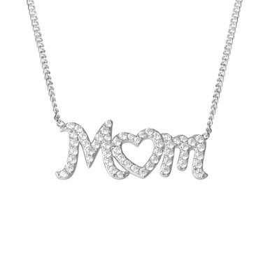 Cubic Zirconia MOM Heart 18" Pendant Necklace in Sterling Silver, Created for Macy's