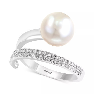 EFFY® Cultured Freshwater Pearl (10mm) and Diamond (1/5 ct. t.w.) Ring in 14k White Gold and Yellow Gold