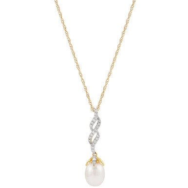 Cultured Freshwater Pearl (8mm) & Diamond (1/6 ct. t.w.) Twist 18" Pendant Necklace in 10k Gold