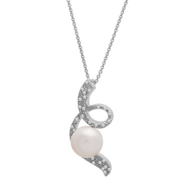 Cultured Freshwater Pearl (8mm) & Diamond (1/10 ct. tw.) Twisted Pendant in Sterling Silver