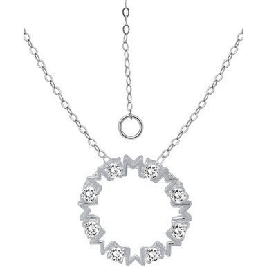 Cubic Zirconia  "Mom" Circle Pendant Necklace in Sterling Silver, 16" + 2" extender, Created for Macy's