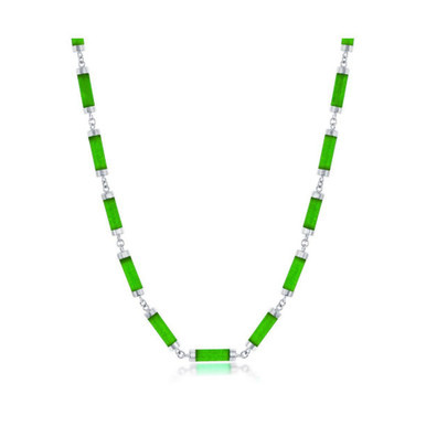 Sterling Silver Jade Linked Bars Necklace