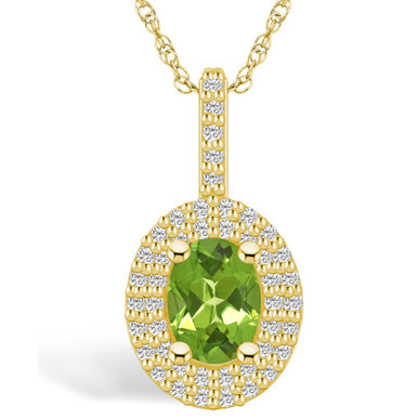 Peridot (1-1/3 Ct. T.W.) and Diamond (1/2 Ct. T.W.) Halo Pendant Necklace in 14K Yellow Gold