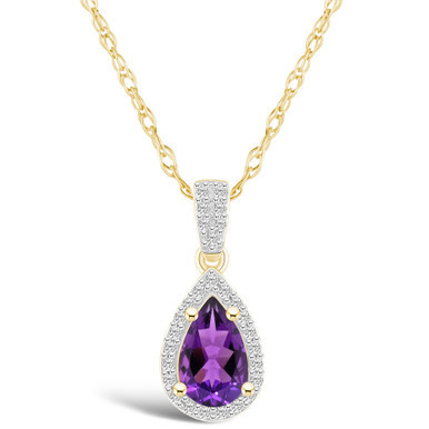 Amethyst (7/8 ct. t.w.) and Created Sapphire (1/6 ct. t.w.) Halo Pendant Necklace in 10K Yellow Gold