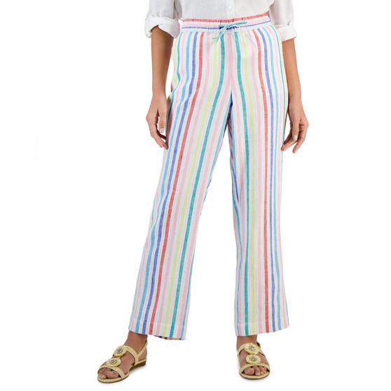 Petite Striped Linen Drawstring-Waist Pants, Created for Macy's