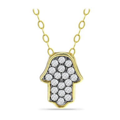 Cubic Zirconia with Black Rhodium Hamsa Necklace, 18K Gold over Silver