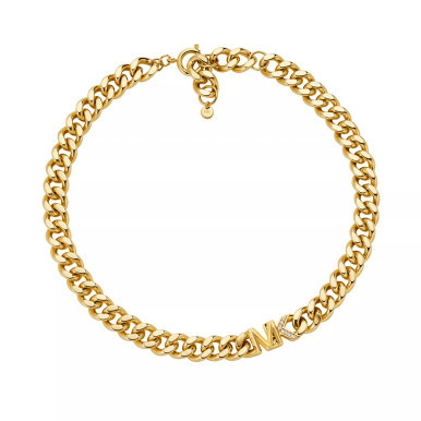 Women's Statement Link Necklace 14K Gold Plated Brass with Clear Stones
