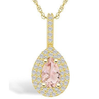 Morganite (3/4 Ct. T.W.) and Diamond (3/8 Ct. T.W.) Halo Pendant Necklace in 14K Yellow Gold