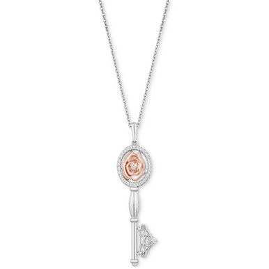 Diamond Belle Rose Key Pendant Necklace (1/6 ct. t.w.) in Sterling Silver & 14k Rose Gold-Plate