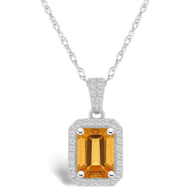 Citrine (1-3/5 ct. t.w.) and Created Sapphire (1/5 ct. t.w.) Halo Pendant Necklace in 10K White Gold