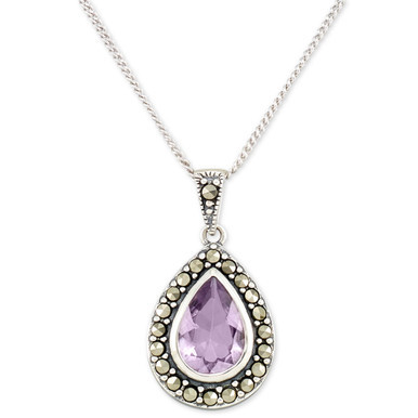 Amethyst (2 ct. t.w.) & Marcasite Teardrop 18" Pendant Necklace in Sterling Silver