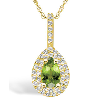 Peridot (1 Ct. T.W.) and Diamond (3/8 Ct. T.W.) Halo Pendant Necklace in 14K Yellow Gold
