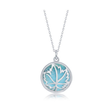 Sterling Silver Leaf Round Larimar Necklace