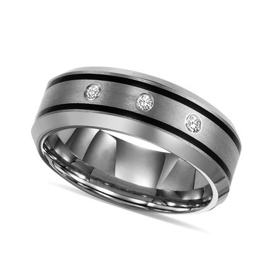 Tungsten Ring, Diamond Wedding Band (1/10 ct. t.w.)