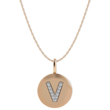 14k Rose Gold Necklace, Diamond Accent Letter V Disk Pendant