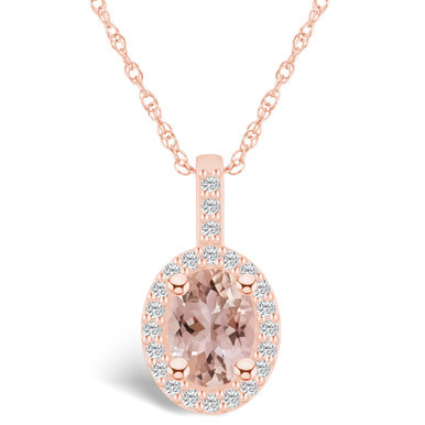 Morganite (1-1/7 Ct. T.W.) and Diamond (1/4 Ct. T.W.) Halo Pendant Necklace in 14K Rose Gold