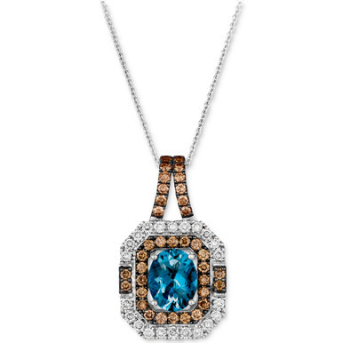 Deep Sea Blue Topaz (1-3/4 ct. t.w.) & Diamond (1-1/10 ct. t.w.) Halo Pendant Necklace in 14k White Gold, 18" + 2" extender