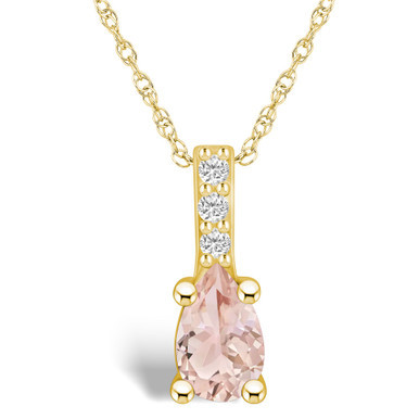 Morganite (3/4 Ct. T.W.) and Diamond Accent Pendant Necklace in 14K Yellow Gold