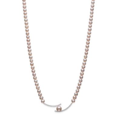Pink Cultured Freshwater Pearl 5-8mm and Cubic Zirconia Accent Necklace in Sterling Silver, 18"