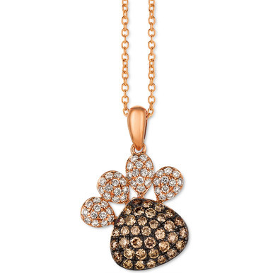 Chocolate Diamond (1/2 ct. t.w.) & Vanilla Diamond (1/4 ct. t.w.) Paw 18" Pendant Necklace in 14k Rose Gold