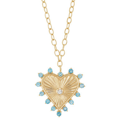 White Topaz (1/8 ct.tw.) and Swiss Blue Topaz (1 ct.tw.) 18" Heart Pendant Necklace in 14k Gold-Plated Sterling Silver