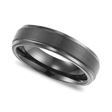 Men's Black Tungsten Carbide Ring, Comfort Fit Wedding Band (6mm)