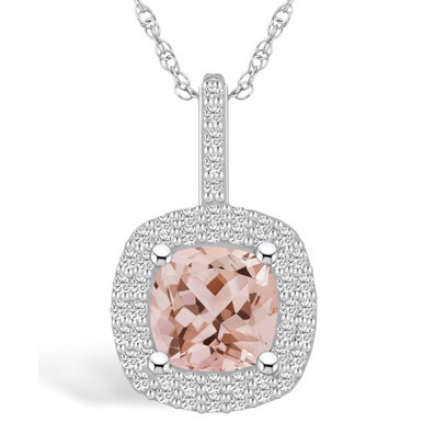 Morganite (2 Ct. T.W.) and Diamond (1/2 Ct. T.W.) Halo Pendant Necklace in 14K White Gold