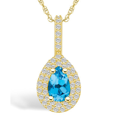 Blue Topaz (1 Ct. T.W.) and Diamond (3/8 Ct. T.W.) Halo Pendant Necklace in 14K Yellow Gold
