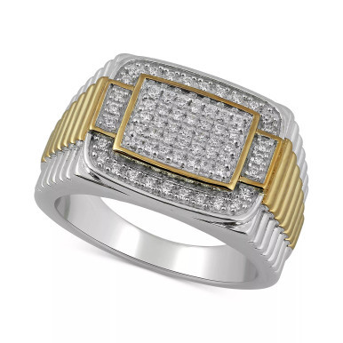 Men's Diamond Two-Tone Cluster Ring (1/2 ct. t.w.) in Sterling Silver Or 18k Gold Over Silver
