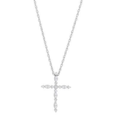 Diamond Cross Pendant Necklace (1/10 ct. t.w.) in Sterling Silver, 16" + 2" extender
