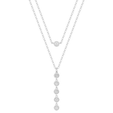 Diamond Cluster Layered Necklace (1/10 ct. t.w.) in Sterling Silver, 16" + 2" extender