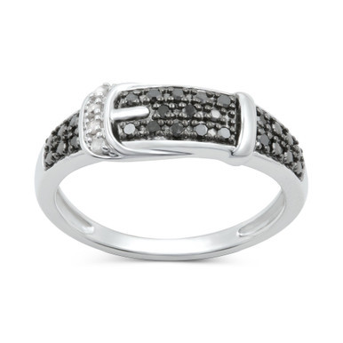 Black Diamond (1/8 ct. t.w.) & White Diamond Accent Buckle Ring in Sterling Silver